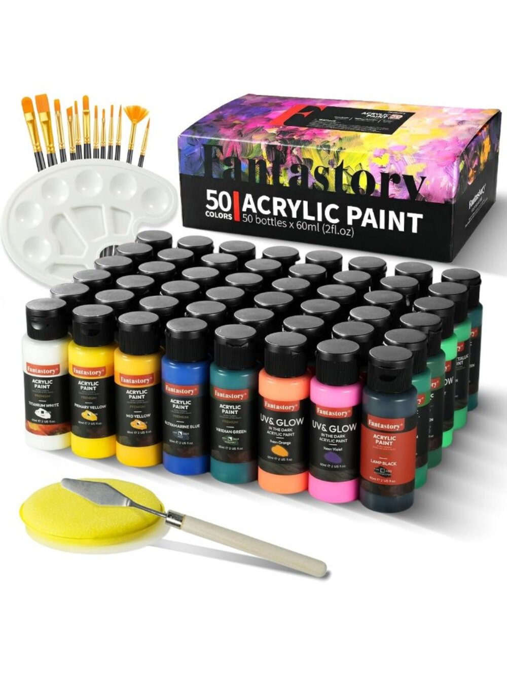 Vibrant 50-Color Acrylic Paint Set with Brushes & Accessories - Non-Toxic